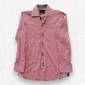 BriO Pure Cotton‎ Long Sleeves Men's L 16.5/17 Checkered White Red Western